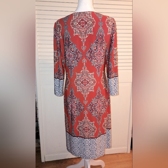 Suite 7 Orange Paisley Long Sleeve Dress Size 8 - Picture 4 of 4
